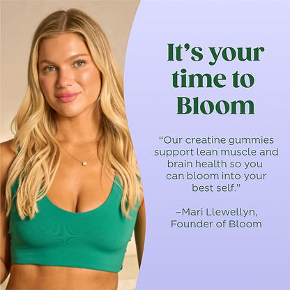 Bloom Creatine Monohydrate Gummies, 5g Per Serving, Sugar Free Creatine Gummy for Workout, Strength, Cognitive Health & Lean Muscle Support, Gluten Free & Non GMO, Berry Boost, 36 Gummies, 12 SVG