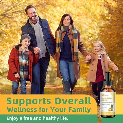 M inch Magnesium Glycinate Liquid, High Absorption Magnesium Liquid Drops with Cellulose Fiber, Bromelain, Vitamin B6, C, D, Zinc, Magnesium Supplement for Kids and Adults, Pineapple Flavor, 2 Pack