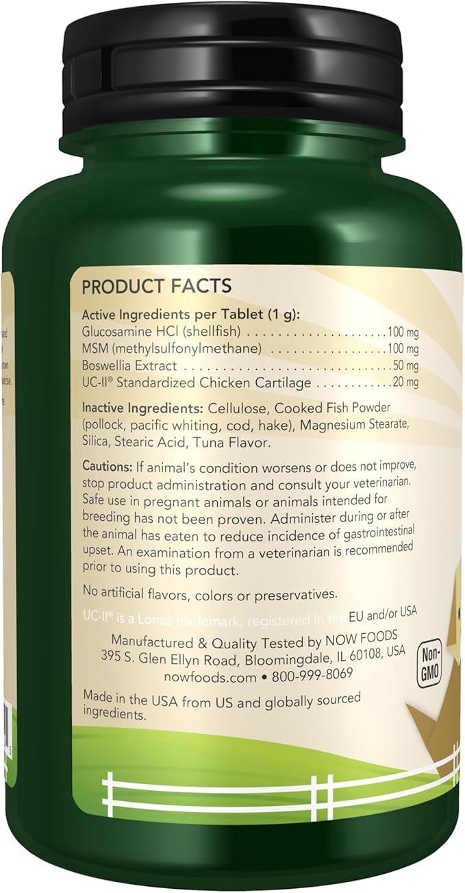 Now Pets, UC-II® Advanced Joint Mobility for Dogs and Cats, Veterinarian formulated, Help Maintain Cartilage and Connective Tissue*, 60 Chewable Tablets (60 Grams)