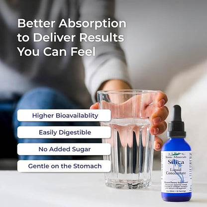 Eidon Liquid Silica Mineral Concentrate - Silica Supplement for Hair, Skin, and Nails, Supplement Drops to Support Collagen Production & Hair Loss for Women & Men, Helps Manage Calcium- 2 oz