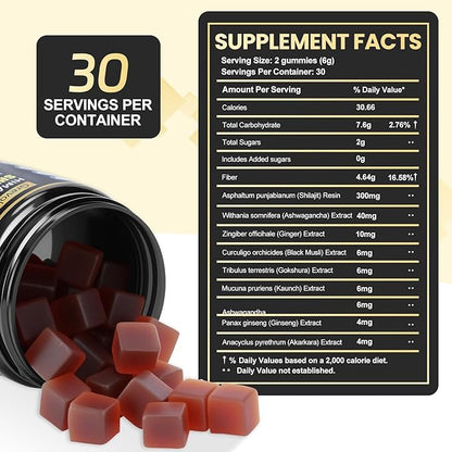 Grevol Himalayan Shilajit Gummies with Ashwagandha - Fulvic Acid & 85+ Trace Minerals - No Added Sugar - Shilajit for Men & Women - 60 Gummy