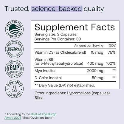 MIRA PCOS Supplement, Myo Inositol & D-Chiro Inositol 40:1 Ratio, Helps Promote Hormonal Balance and Support Ovarian Health & Metabolism, 90 Capsules (30 Servings), 1 Bottle
