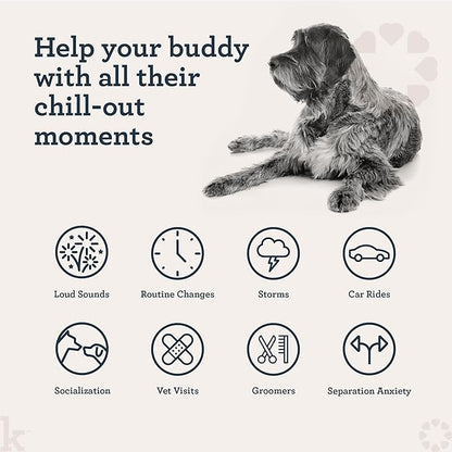 Kradle Calming Chews for Dogs - Anxiety and Stress Support - L-Theanine Ashwagandha GABA - Calming Supplement for Relaxation and Stress - Chicken Flavor- 150 Non-Drowsy Chews