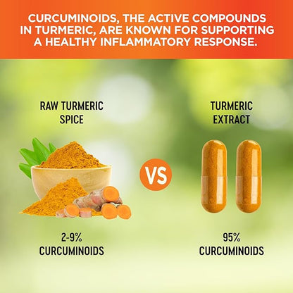 Organic Turmeric Curcumin Supplement Capsules – Made in USA – Extra Strength with BioPerine and 95% Curcuminoids for Joint Health and Healthy Inflammation Support – 60 Vegan Pills