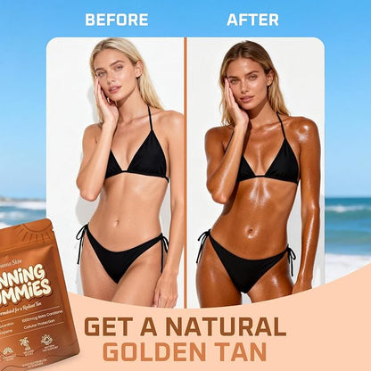 velura Savanna Skin Tanning Gummies, Astaxanthin & Lycopene Complex for Natural Sun-Kissed Glow & Hydration, Watermelon, Vegan, Sugar Free – 60 Count
