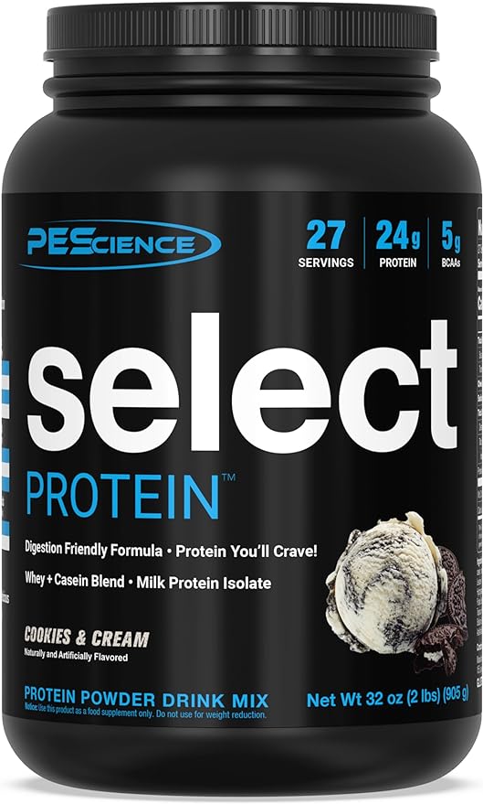 PEScience Select Protein Powder, Whey and Casein Blend, Lean Protein Powder for Women and Men, Low Calorie, Low Carb, Keto Friendly, Gluten Free, Cookies and Cream - 27 Servings