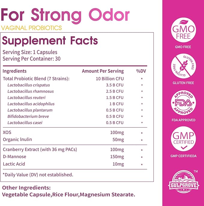 Vaginal Probiotics for Women with Prebiotics & Cranberry - Dr. Formulated Feminine pH Balance Daily Supplement, Supports Vaginal Odor Control & Urinary Tract Health, 30 Servings
