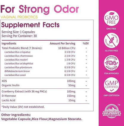 Vaginal Probiotics for Women with Prebiotics & Cranberry - Dr. Formulated Feminine pH Balance Daily Supplement, Supports Vaginal Odor Control & Urinary Tract Health, 30 Servings