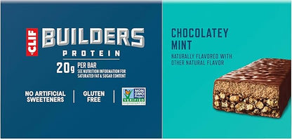 CLIF BUILDERS Protein Bars - Chocolatey Mint - 20g Plant Based Protein - Gluten Free - Non-GMO - Low Glycemic - No Artificial Sweeteners - 2.4 oz. (12 Pack)