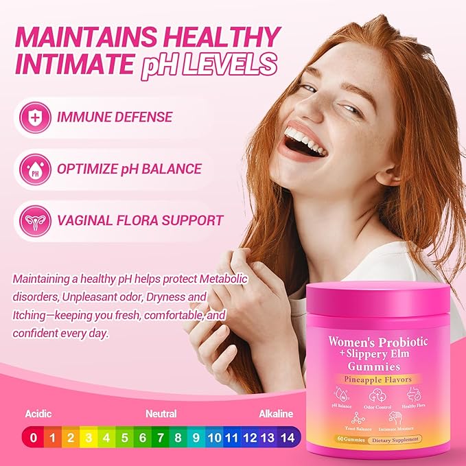 Her Juicy Feminine Probiotics Gummies, Premium Feminine Balance Probiotics with Slippery Elm for Women's pH Balance and Freshness – Support Daily Wellness & Comfort 60 Pineapple Gummies