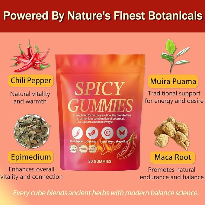 Spicy Square Gummy, Hot Peach Gummies – Natural Chili Flavor, 30 Gummies