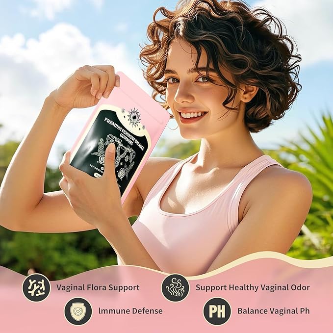 Feminine Balance Gummies, Premium Balance Supplement for Women PH Health, Immune Support, Energy Support, Vegan, Gluten-Free, Strawberry Flavor, Delicious 60 Gummies, 1 Pack 30 Servings