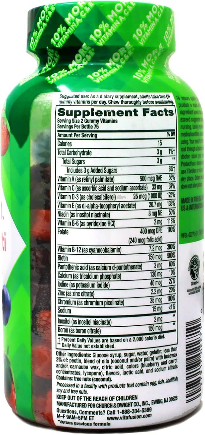Vitafusion 150 Count with Vitamins A, C, D, E, B-6 and B-12 Womens Multivitamin Gummies, Berry Flavored Daily Vitamins for Women