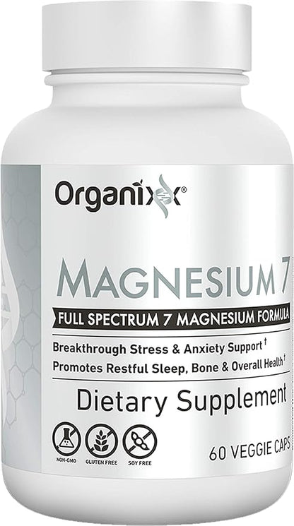 Organixx Magnesium Glycinate Supplement for Support Sleep, Muscle & Heart Health, 7 Type Magnesium Complex with Vitamin B6, Manganese Citrate, Gluten Free, Vegan, Non GMO, High Absorption, 60 Capsules