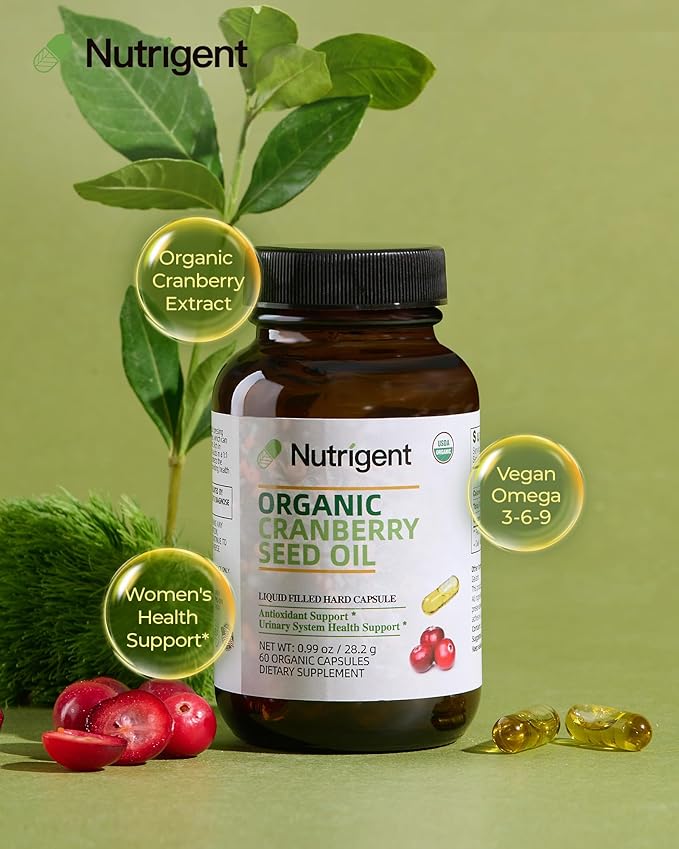 Organic Evening Primrose Oil + Cranberry Seed Oil Supplement Bundle, 940 mg Each, 100% Pure with Omegas & GLA, Cold Pressed Liquid Organic Capsules, Women’s Health, Skin Support