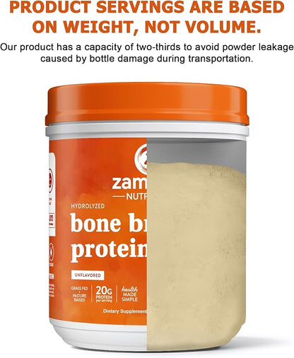 Zammex Pure Grass Fed Beef Bone Broth Protein Powder, 20g Protein, Hydrolyzed Collagen Supplement for Healthy Skin, Nails, Hair, Joints, Non-GMO, Gluten Free, Paleo & Keto Friendly, Great in Soup