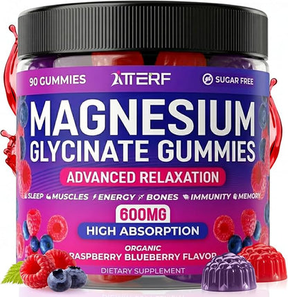Magnesium Glycinate Gummies 600mg, [2-in-1 Dual Flavor Mix] - Sugar-Free, High Absorption Magnesium Supplement for Adults, Muscle Support and Relaxation, Vegan & Non-GMO