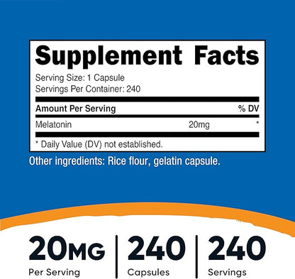 Nutricost Melatonin 20mg, 240 Capsules, Non-GMO & Gluten Free (Pack of 2)