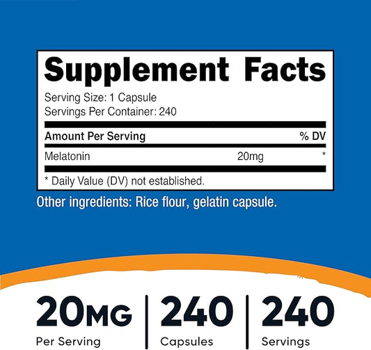 Nutricost Melatonin 20mg, 240 Capsules, Non-GMO & Gluten Free