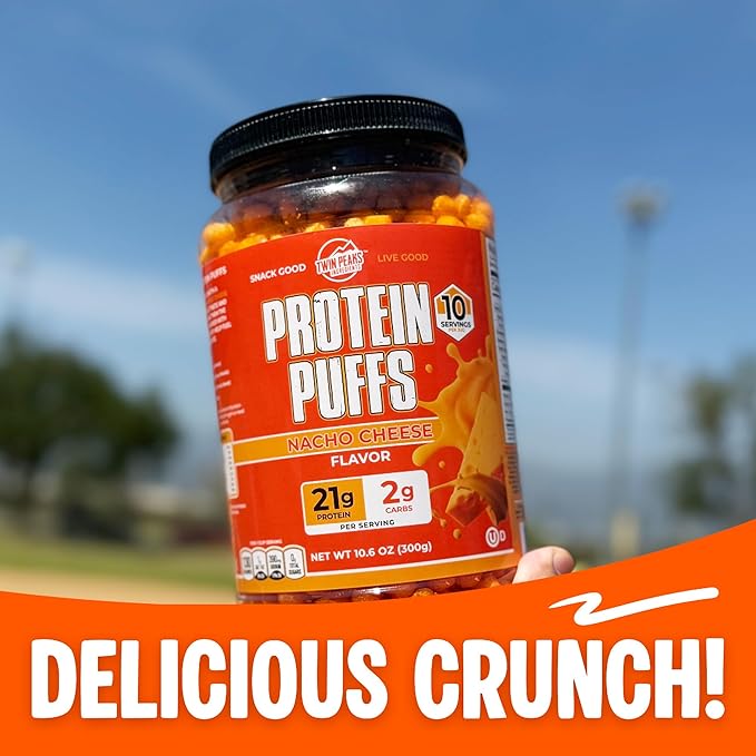 Twin Peaks Protein Puffs - (Nacho Cheese), Keto Friendly, Low Carb Snack (300g, 21g Protein, 2g Net Carbs, High Protein, Healthy Crunchy Snack).
