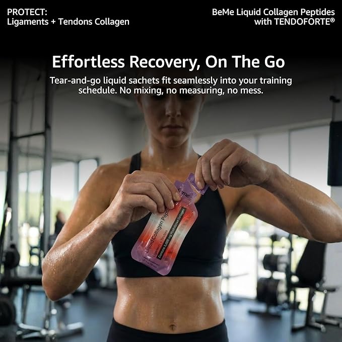 BeMe Liquid Collagen Peptides - Tendon & Ligament Supplements for Injury Prevention & Tissue Repair. Liquid Shots with TENDOFORTE for Active Recovery, Gym Performance Athletes - 15 Grapefruit Sachets