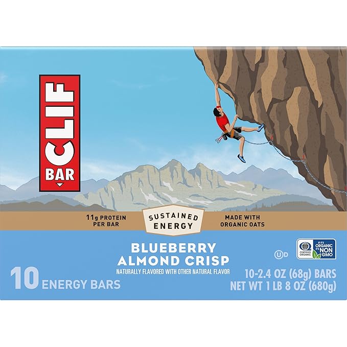 CLIF BAR - Energy Protein Bars - Blueberry Almond Crisp - Made with Organic Oats - Energy Bars - Non-GMO - (10 Pack)