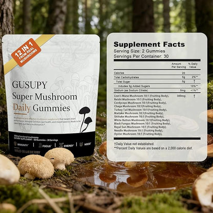 Lions Mane Mushroom Supplement Gummies: Daily Mushroom Supplements Gummy for Memory & Focus,12-Mushroom Blend with Cordyceps,Reishi,Chaga,Herbal Brain Supplement for Cognitive,60 Gummies