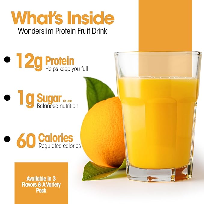 WonderSlim Protein Fruit Drink, Tangy Orange, No Fat, Gluten Free, Keto Friendly & Low Carb (7ct)