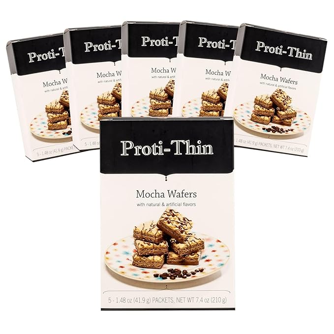 Proti-Thin High Protein Mocha Wafer Squares, 15g Protein, Low Calorie, Low Sugar, Aspartame Free, Diet Wafer Bars, Healthy Snack, 2 Wafers per Serving, 5 Count Box (3 Boxes - Save 5%)