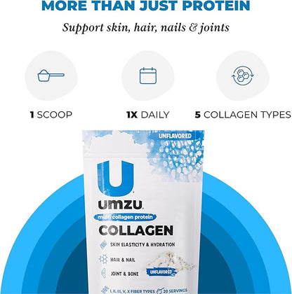 UMZU zuCollagen Multi Collagen Protein Powder, Unflavored – 5 Collagen Types I II III V X – High Protein Low Calorie Supplement for Hair Growth Skin Elasticity Joint Health and Daily Recovery Support