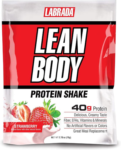 Lean Body All-in-One Strawberry Meal Replacement Shake. 40g Protein Whey Blend, 8g Healthy Fats & Fiber, 22 Vitamins and Minerals, No Artificial Color, Gluten Free, (80 MRP Packets)
