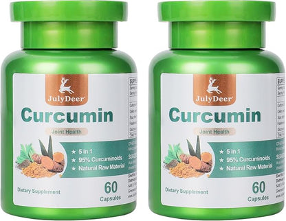 JulyDeer Curcumin Turmeric Complex 2 Bottles with Celery Seed, Sour Cherry, Frankincense Extract, Glucosamine, 95% Curcuminoids for Joint Health, Antioxidant, Immunity Support - 120 Capsules