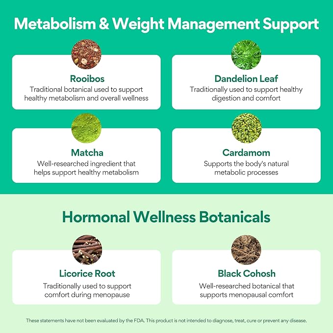 VoomVaya MenoSlim Tea – Menopause & Perimenopause Supplement for Women – Supports Healthy Metabolism & Overall Wellness – Apple Cinnamon Flavor – 30 Tea Bags