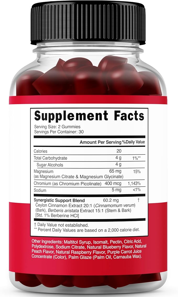 Berberine Gummies with Ceylon Cinnamon (1,200mg) Premium Sugar-Free Berberine Ceylon Cinnamon Supplement for Adults - Third-Party Tested, Non-GMO & Made in USA - 60 Count Chewable Gummies