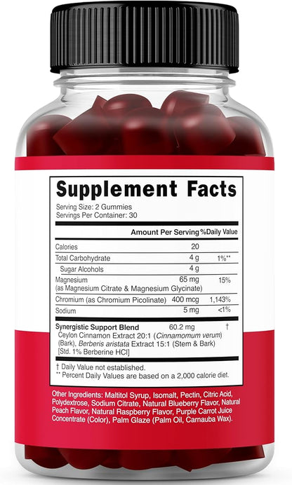 Berberine Gummies with Ceylon Cinnamon (1,200mg) Premium Sugar-Free Berberine Ceylon Cinnamon Supplement for Adults - Third-Party Tested, Non-GMO & Made in USA - 60 Count Chewable Gummies