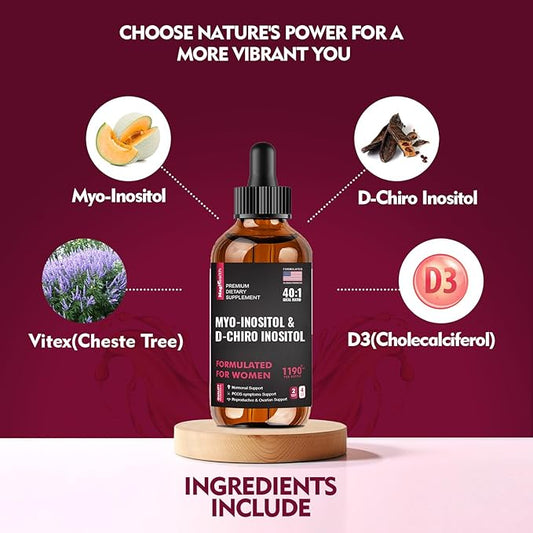 Myo-Inositol & D-Chiro Inositol Supplement for Women - Hormone Balance & Ovarian Support for Women - Ideal 40:1 Ratio, Vitamin D3 + Vitex