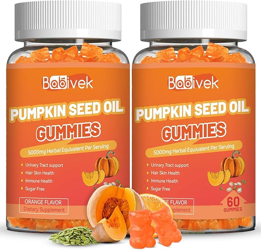 Sugar Free Pumpkin Seed Oil Gummies - 5000mg Per Serving with Saw Palmetto, Organic Pumpkin Seed Oil Supplement for Hair Growth & Skin Health, High Extract for Women and Men, 120 Count