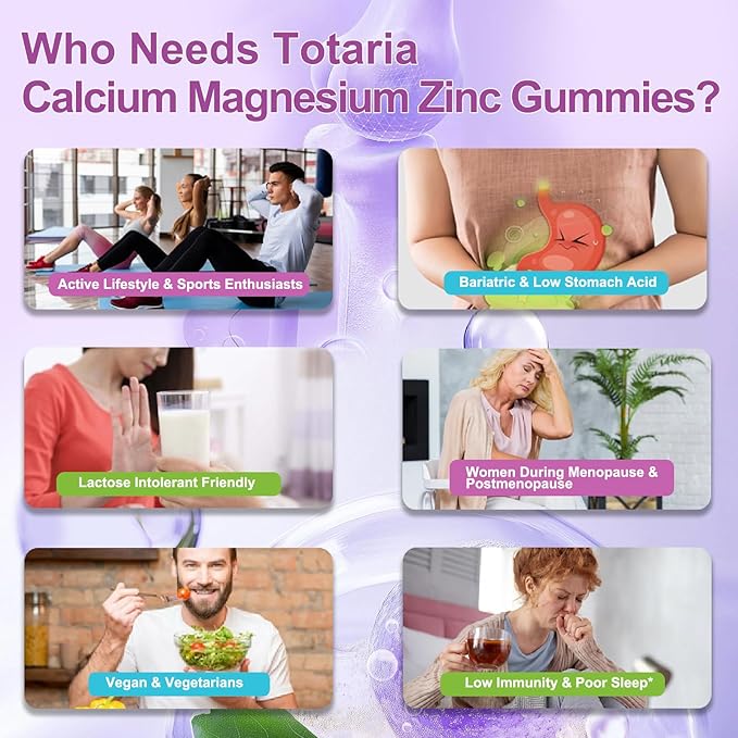Totaria Sugar Free Calcium Magnesium Zinc Gummies for Women Men, 19-in-1 Ultimate Absorption Calcium 1200 mg Supplements with Vitamin D3 K2, Boron, B12, Ashwagandha, for Bone, Teeth, Calm, Vegan
