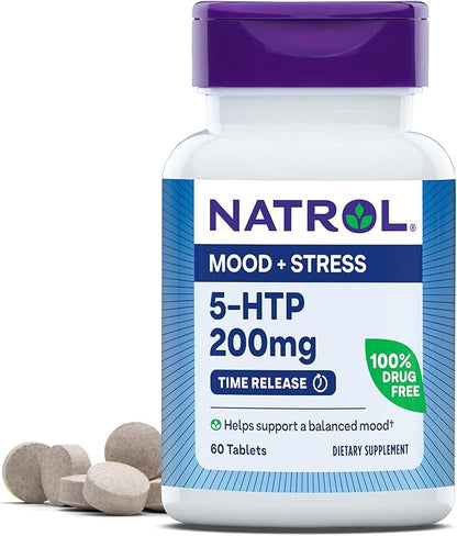 Natrol 5-HTP 200mg Dietary Supplement to Support a Balanced Mood, 60 Time Release Tablets, 60 Day Supply