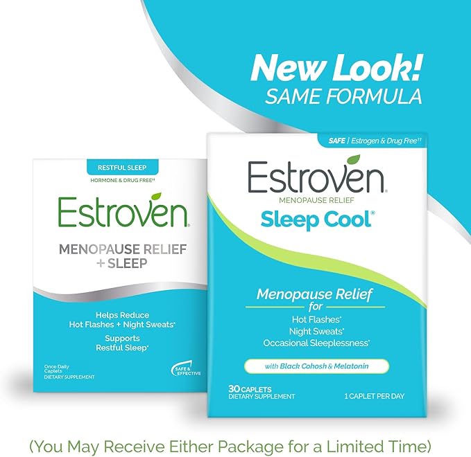 Estroven Sleep Cool for Menopause Relief, 30 Ct, Sleep Support Supplement With Clinically Proven Ingredients to Relieve Menopause Symptoms plus Night Sweats & Hot Flash Relief, Drug-No & Gluten-No