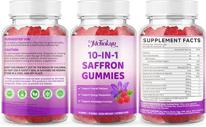 Saffron Supplement Gummies for Kids & Adults Supports Antioxidant Function with Ashwagandha, L-Theanine, Rhodiola Rosea, Lemon Balm, Vitamin D3, B6, Magnesium & Zinc – Raspberry Flavor, 120 Count