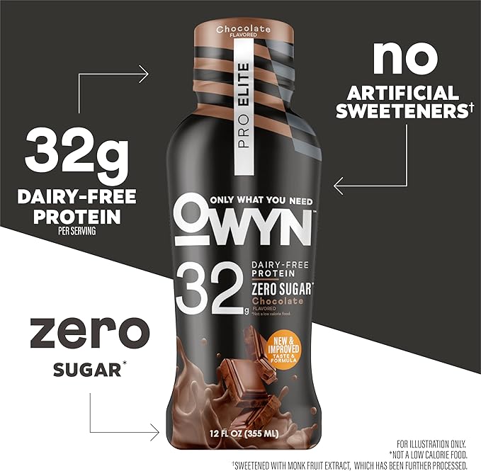 OWYN Only What You Need Pro Elite Chocolate Flavored Protein Shake, 32g Protein, 0g Sugar, High Protein, Dairy Free, Gluten Free, Plant Based Protein Drink, 12 Count