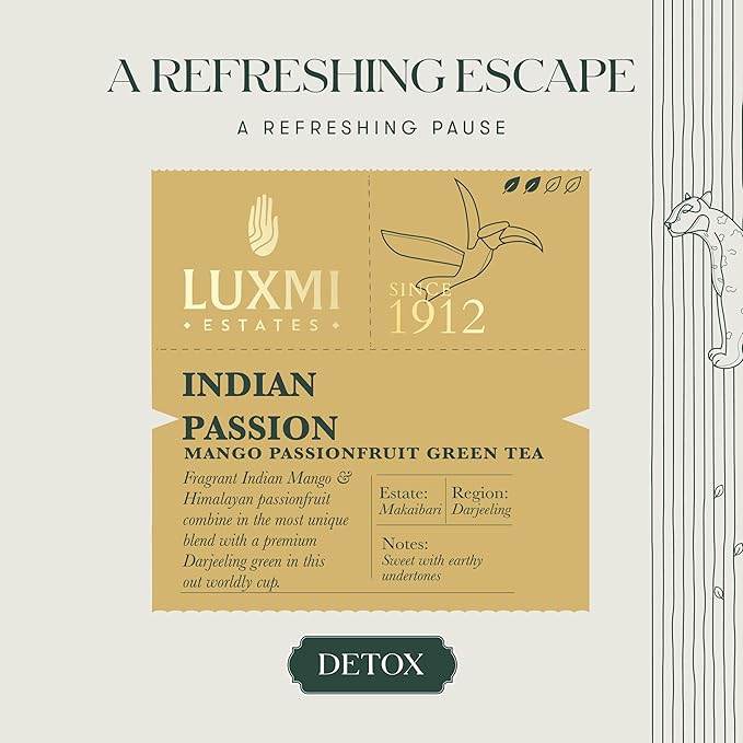 Luxmi Estates - Mango Passionfruit Darjeeling Green Tea, 25 Tea Bags (50g/1.76oz), 100% biodegradable Tea Bags