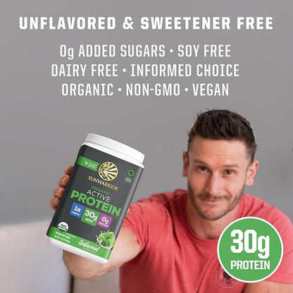 Sunwarrior Organic Plant Based Protein Powder | Vegan Organic Protein Powder with BCAA Amino Acids Plus Recovery Minerals & Botanicals | Non-GMO Soy Dairy & Gluten Free (Unflavored, 20 Servings)