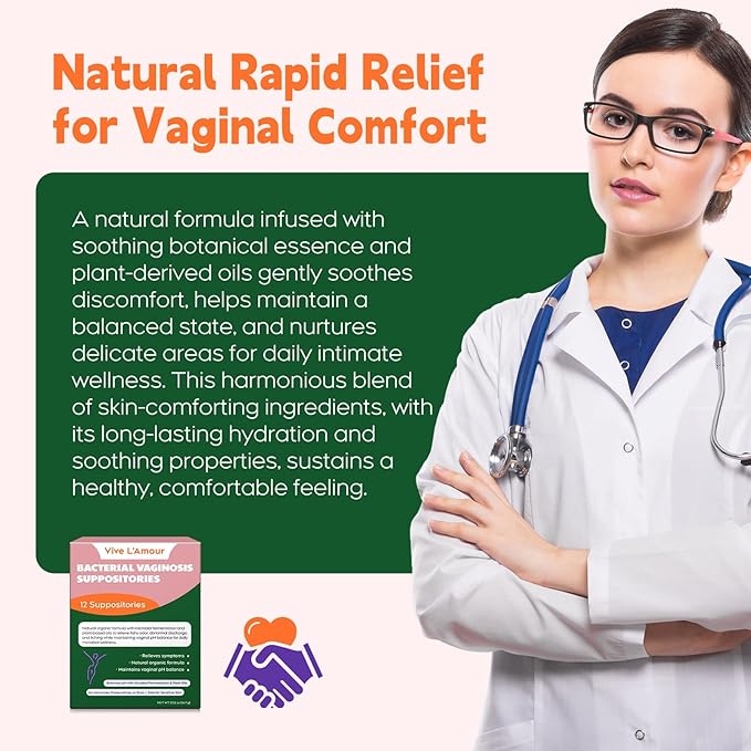 Vive L'Amour Vaginal Suppositories | Relieves Bacterial Vaginosis (BV) Symptoms: Fishy Odor, Itching, Abnormal Discharge | Natural Plant-Based Formula | 12 Inserts