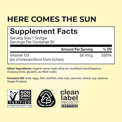 HUM Here Comes The Sun Immune Support Supplement with Vitamin D Supplements for Women and Men for a Healthy Immune System, D3 Vitamin Supports Bone Health, 30 Capsules