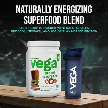 Vega Protein and Greens Protein Powder, Chocolate - 20g Plant Based Protein Plus Veggies, Vegan, Non GMO, Pea Protein for Women and Men, 1.2 lbs (Packaging May Vary) (Pack of 1)
