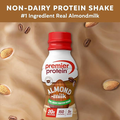 Premier Protein Non-Dairy Plant Based Almondmilk Protein Shake, Coffee with Caffeine for Energy – 20g Protein, 5g Sugar, 11.5 Fl oz, 12 Count