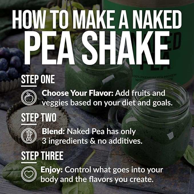NAKED Vanilla Pea Protein Isolate from North American Farms, Only 3 Ingredients, Vanilla Vegan Protein, NSF Certified, Gluten-Free, Soy Free, GMO Free - 1LB