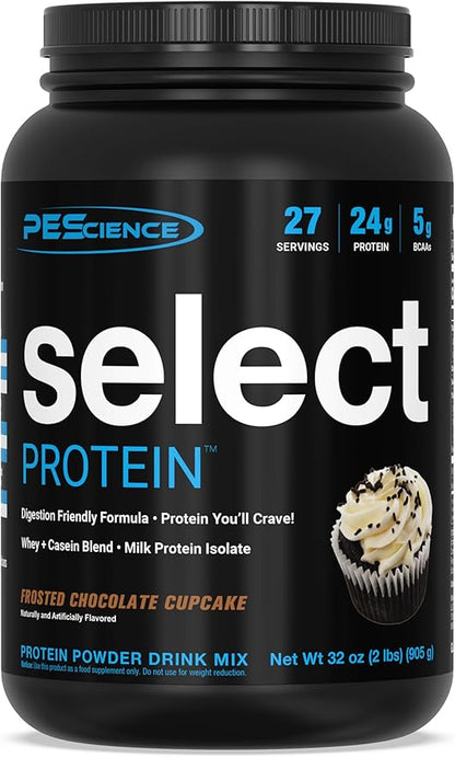 PEScience Select Protein Powder, Whey and Casein Blend, Lean Protein Powder for Women and Men, Low Calorie, Low Carb, Keto Friendly, Gluten Free, Frosted Chocolate Cupcake - 27 Servings